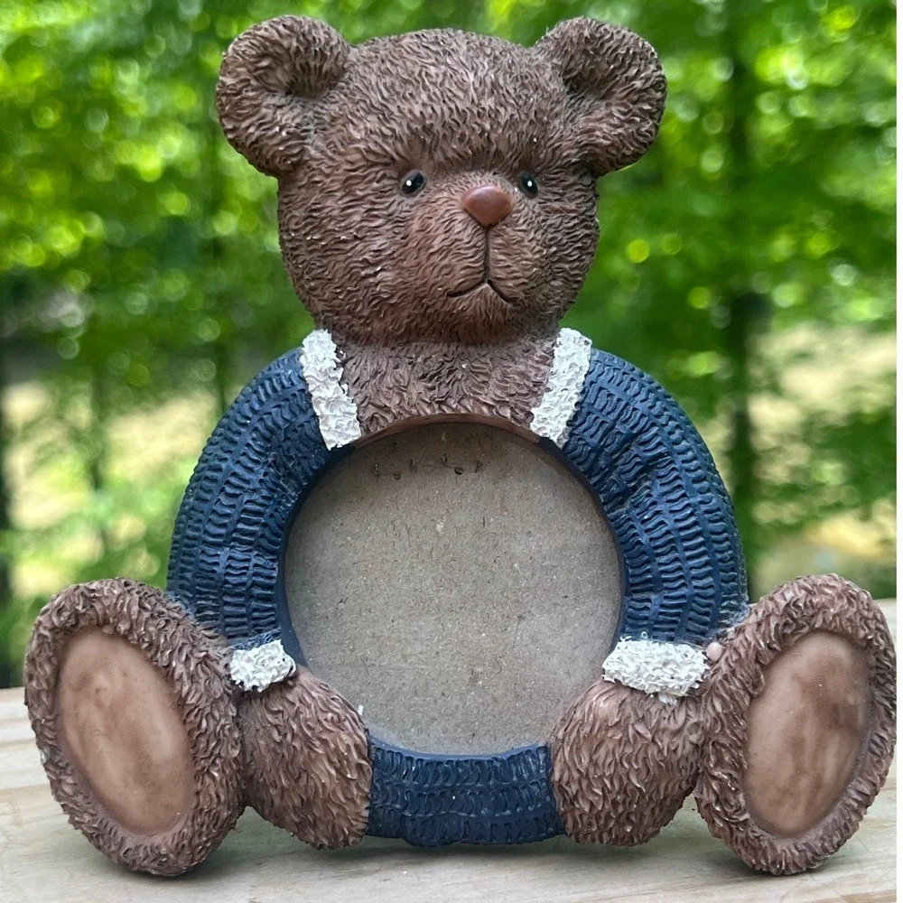 Picture Frame Anna Krajewski 2001 Teddy Bear Resin Brown Blue Sweater Vintage